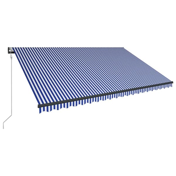 vidaXL Markis med vindsensor & LED 500x300 cm blå och vit - Markiser