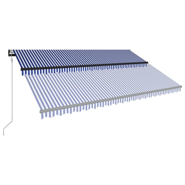 vidaXL Markis med vindsensor & LED 500x300 cm blå och vit - Markiser
