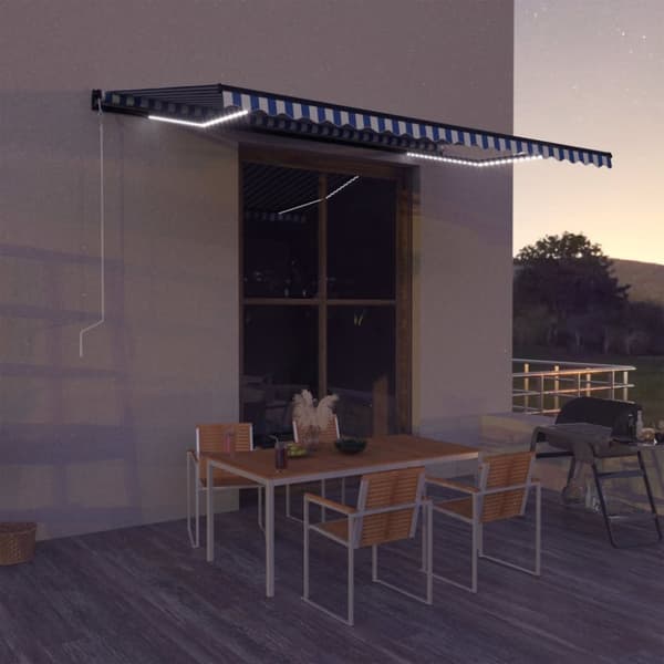 vidaXL Markis med vindsensor & LED 500x300 cm blå och vit - Markiser