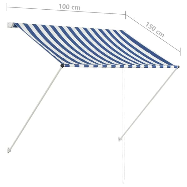 vidaXL Sisäänkelattava markiisi 100x150 cm sininen ja valkoinen - Markiisit