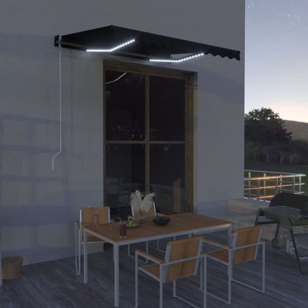 vidaXL Markis manuellt infällbar med vindsensor & LED 300x250 cm antracit - Markiser