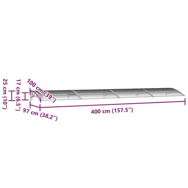 vidaXL dørbaldakin 400x100 cm polycarbonat grå -  Markiser