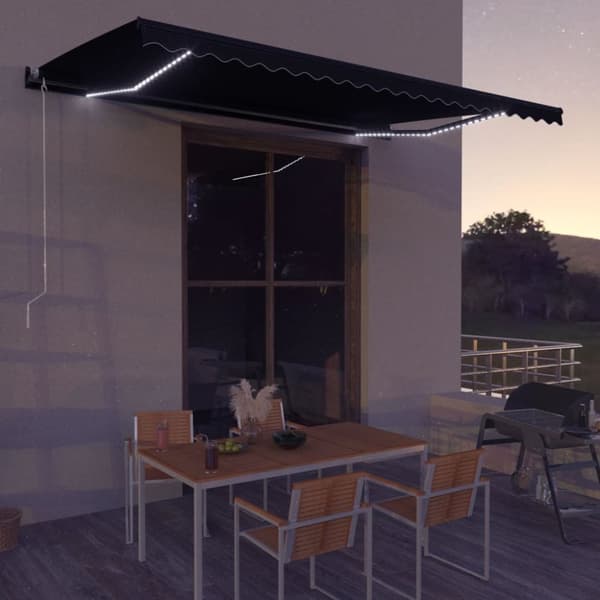 vidaXL Manuaalinen sisäänkelattava markiisi LED 600x300 cm antrasiitti -  Markiisit