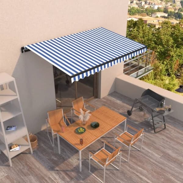 vidaXL Markis manuellt infällbar 400x350 cm blå och vit - Markiser