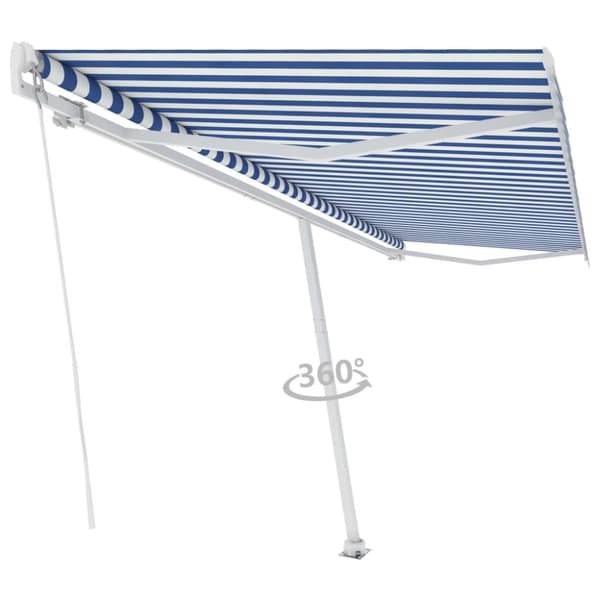 vidaXL Vapaasti seisova sisäänkelattava markiisi 500x300 cm sin./valk. - Markiisit