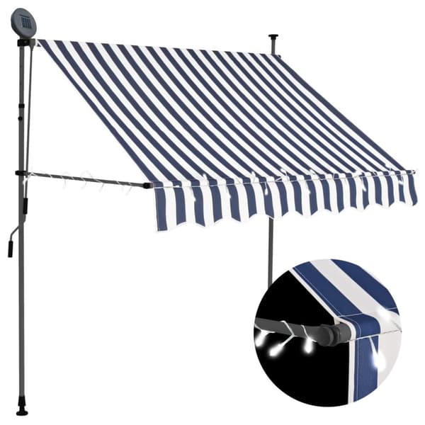 vidaXL markise m. LED-lys manuel betjening 200 cm blå og hvid -  Markiser
