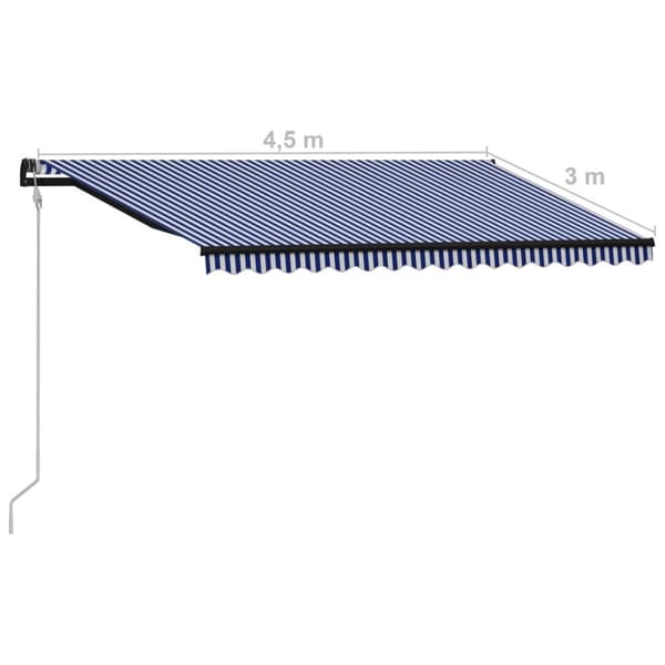 vidaXL Markis automatiskt infällbar 450x300 cm blå och vit -  Markiser