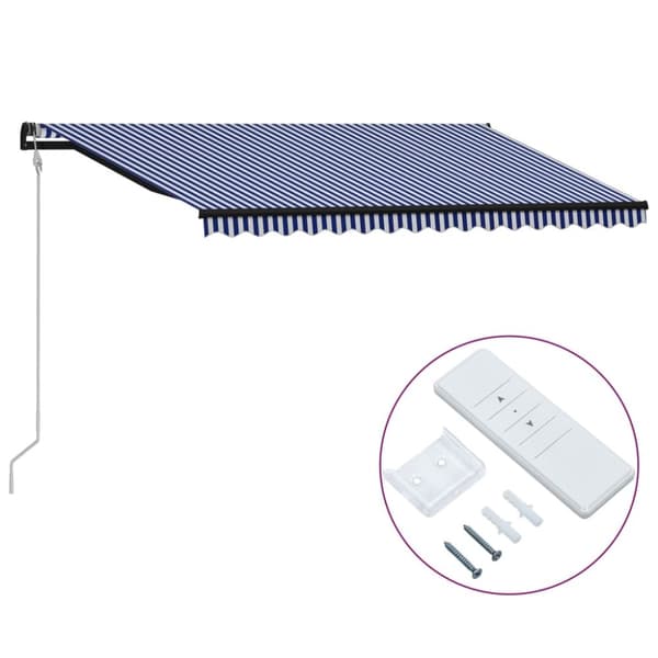 vidaXL Markis automatiskt infällbar 450x300 cm blå och vit -  Markiser