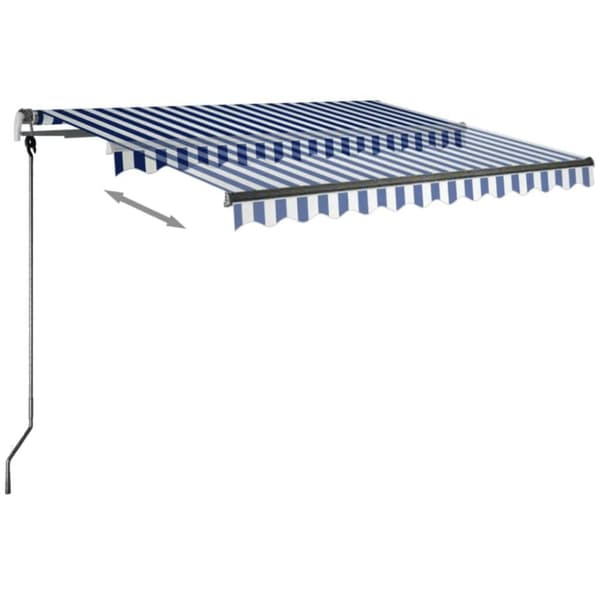 vidaXL Käsin sisäänkelattava markiisi LEDillä 350x250cm sinivalkoinen - Markiisit