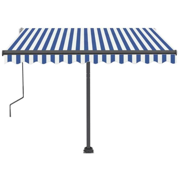 vidaXL Käsin sisäänkelattava markiisi LEDillä 350x250cm sinivalkoinen - Markiisit