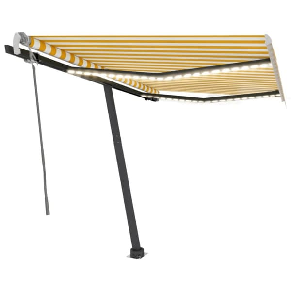 vidaXL Sisäänkelattava markiisi LEDillä 350x250cm keltavalkoinen - Markiisit