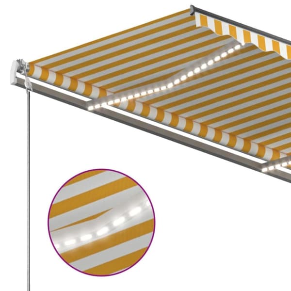 vidaXL Sisäänkelattava markiisi LEDillä 350x250cm keltavalkoinen - Markiisit