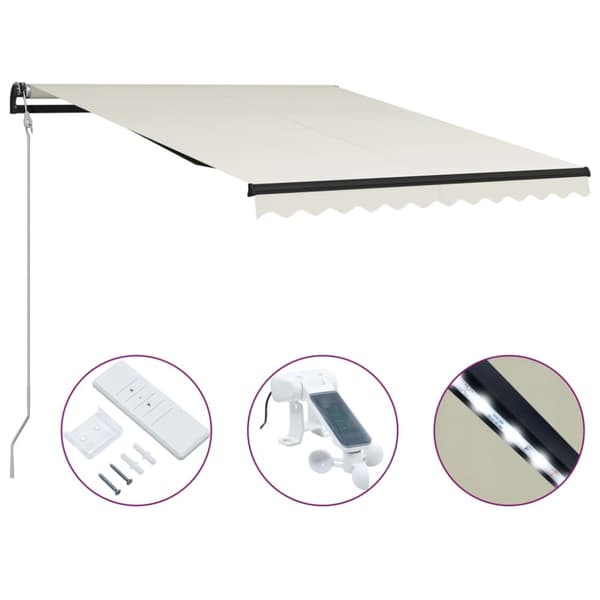 vidaXL Sisäänkelattava markiisi tuulisensori ja LED 300x250 cm kerma - Markiisit