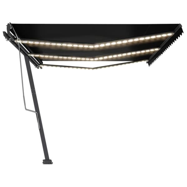 vidaXL Markis manuellt infällbar med LED 600x300 cm antracit - Markiser