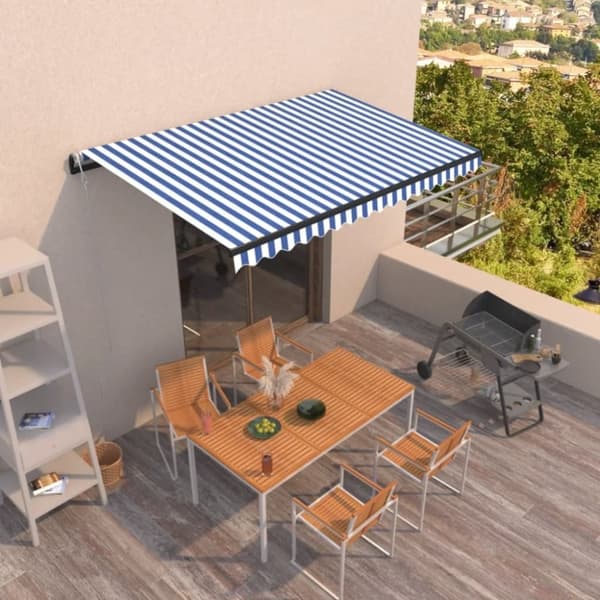 vidaXL Automaattisesti sisäänkelattava markiisi 450x350cm sinivalk. - Markiisit
