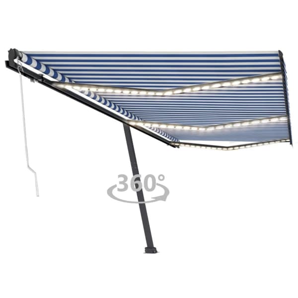 vidaXL Sisäänkelattava markiisi LED/tuulisensori 600x300 cm sinivalk. -  Markiisit