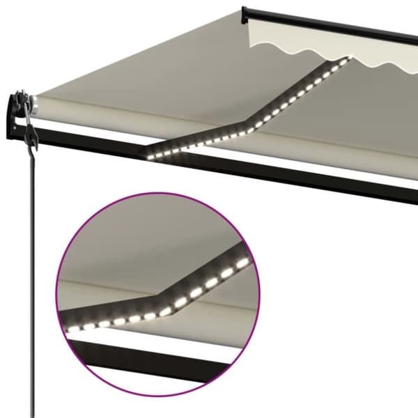 vidaXL Sisäänkelattava markiisi LED/tuulisensori 500x300 cm kerma - Markiisit