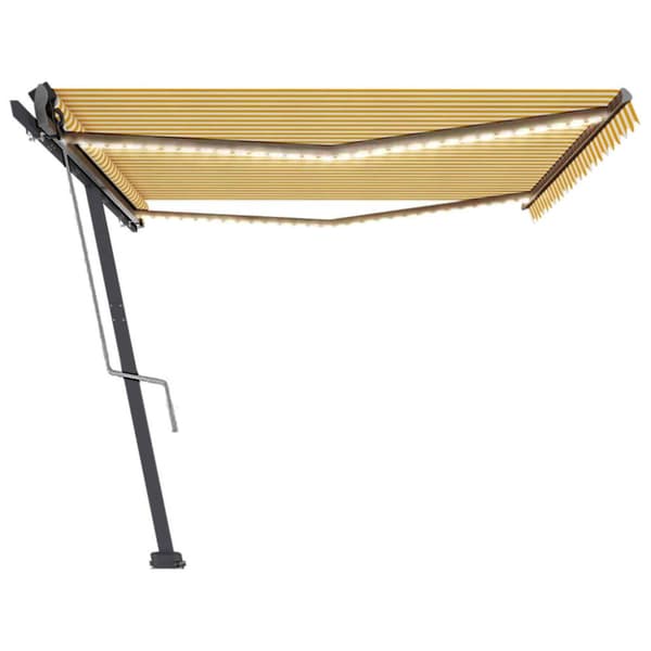 vidaXL Automatisk markis med vindsensor & LED 500x300 cm gul/vit - Markiser