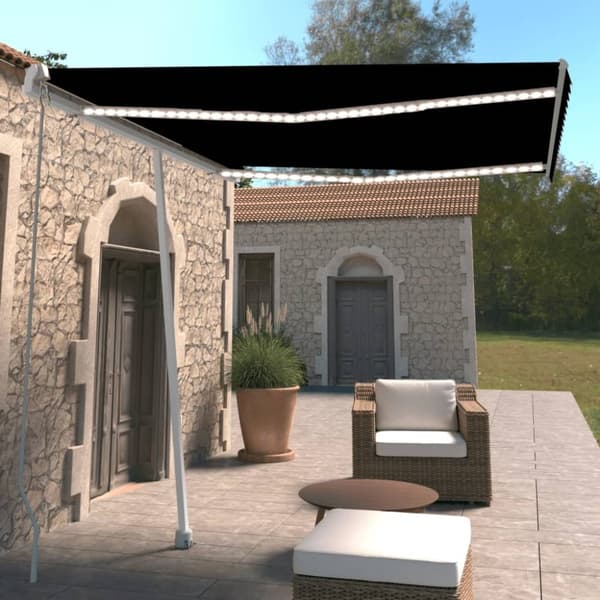 vidaXL Manuaalisesti kelattava markiisi LEDillä 300x250 cm antrasiitti - Markiisit