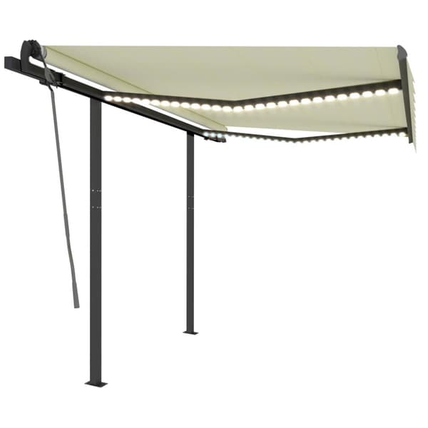 vidaXL markise med LED-lys + vindsensor 3,5x2,5 m automatisk creme -  Markiser