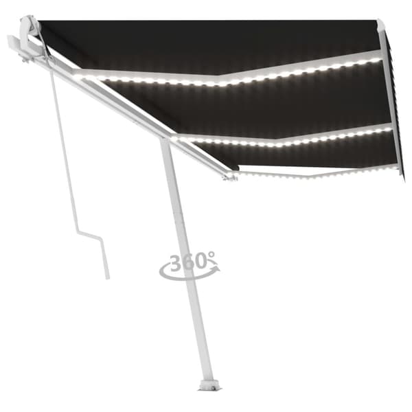 vidaXL Sisäänkelattava markiisi LED/tuulisensori 600x350cm antrasiitti - Markiisit