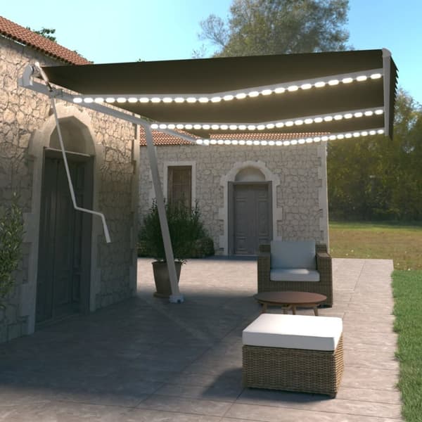 vidaXL Sisäänkelattava markiisi LED/tuulisensori 600x350cm antrasiitti -  Markiisit