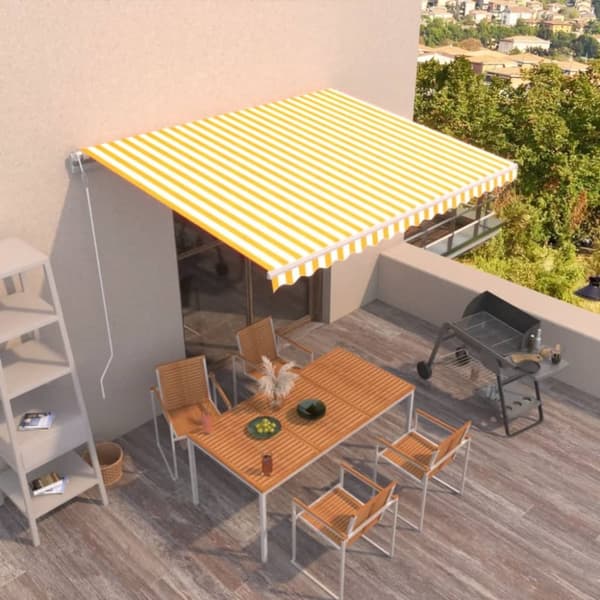 vidaXL Markis automatiskt infällbar 400x350 cm gul och vit - Markiser