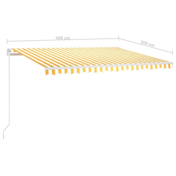 vidaXL Markis manuellt infällbar med LED 400x300 cm gul och vit - Markiser