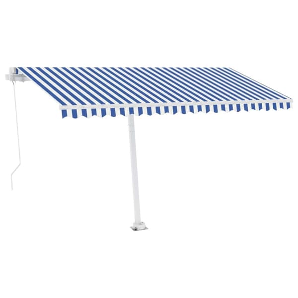 vidaXL Käsin sisäänkelattava markiisi LEDillä 400x300 cm sinivalkoinen - Markiisit