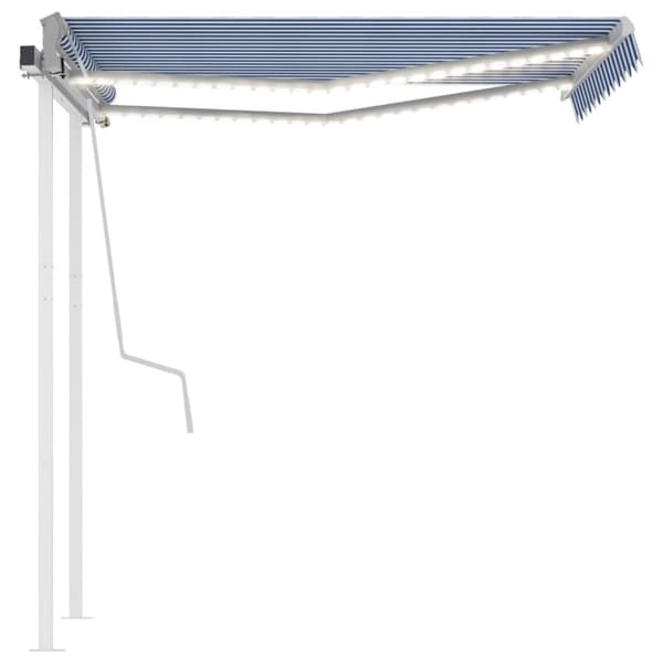 vidaXL Manuaalisesti kelattava markiisi LED-valot 3x2,5m sinivalkoinen - Markiisit