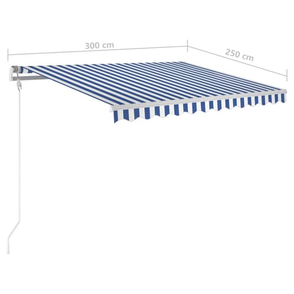 vidaXL Manuaalisesti kelattava markiisi LED-valot 3x2,5m sinivalkoinen - Markiisit