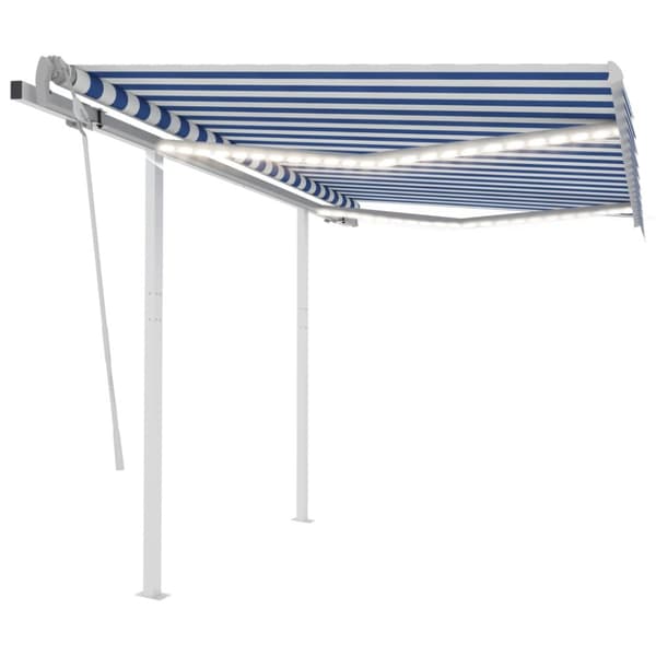 vidaXL Manuaalisesti kelattava markiisi LED-valot 3x2,5m sinivalkoinen - Markiisit