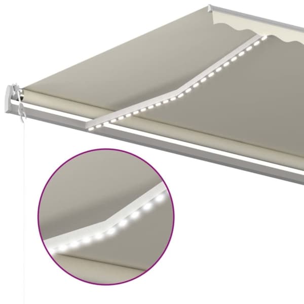 vidaXL markise m. LED + vindsensor 500x300 cm automatisk cremefarvet - Markiser
