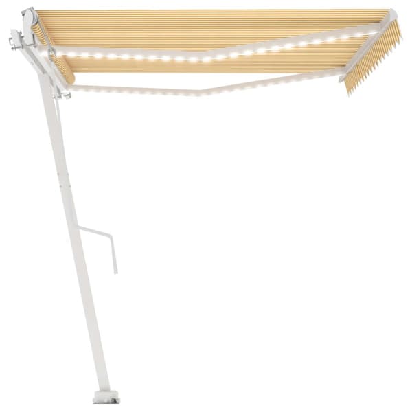 vidaXL markise m. LED + vindsensor 400x350 cm automatisk gul/hvid -  Markiser