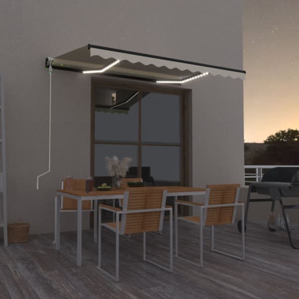 vidaXL Sisäänkelattava markiisi LED ja tuulisensori 350x250cm kerma - Markiisit