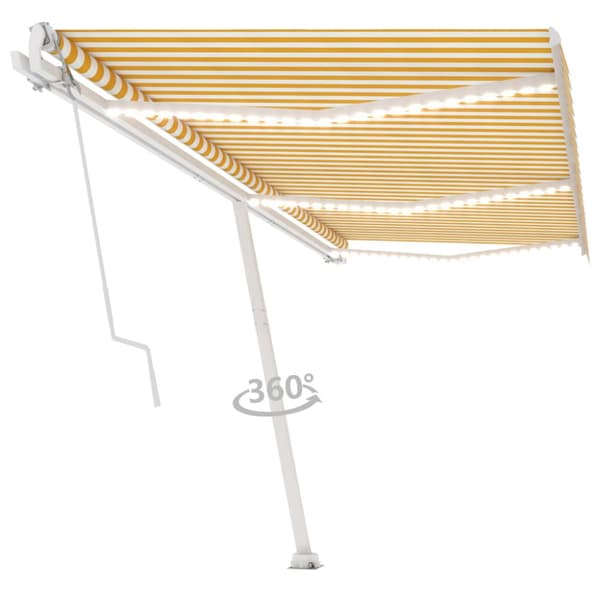 vidaXL Sisäänkelattava markiisi LED/tuulisensori 600x350 cm keltavalk. - Markiisit