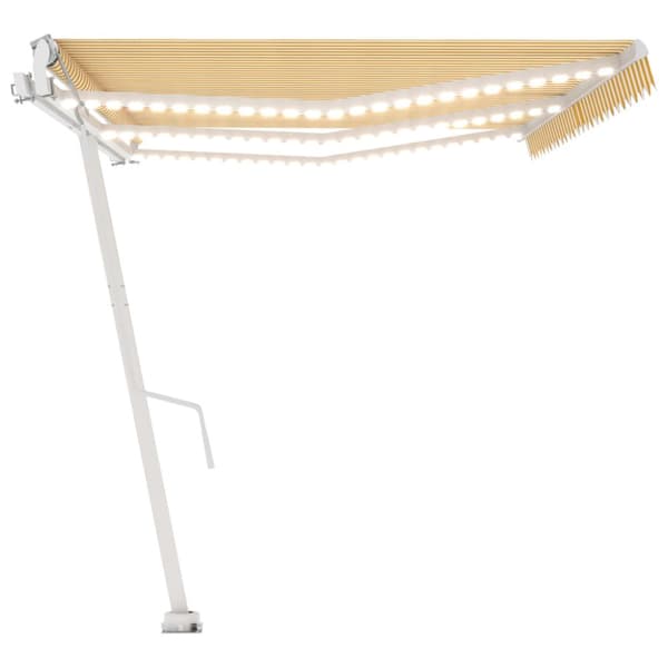 vidaXL Sisäänkelattava markiisi LED/tuulisensori 600x350 cm keltavalk. - Markiisit