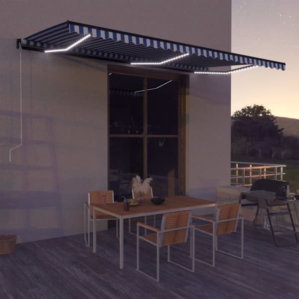 vidaXL Markis med vindsensor & LED 600x300 cm blå och vit -  Markiser