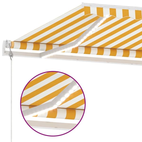 vidaXL Sisäänkelattava markiisi LED/tuulisensori 600x300 cm keltavalk. - Markiisit