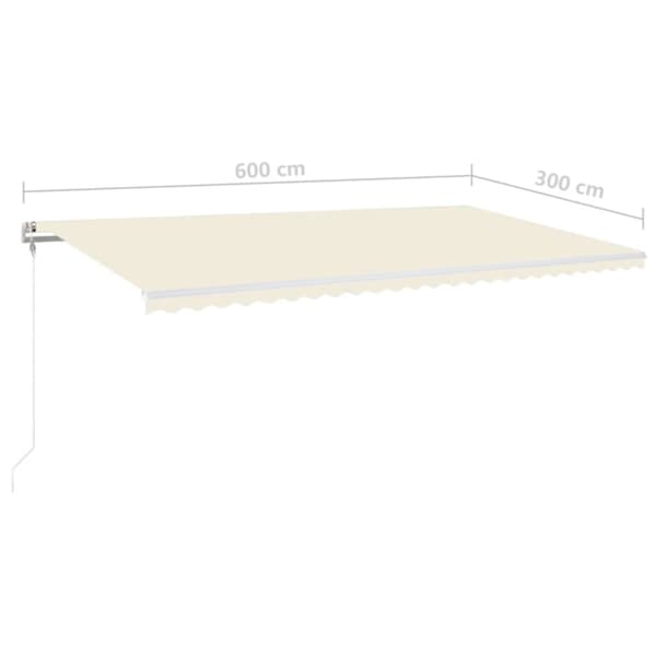 vidaXL markise m. LED + vindsensor 600x300 cm automatisk cremefarvet - Markiser