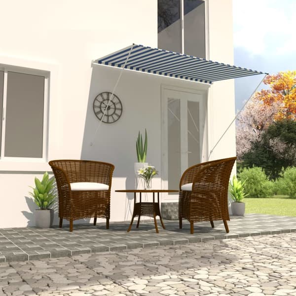 The Living Store Sisäänkelattava markiisi 250x150 cm sininen ja valkoinen - Markiisit