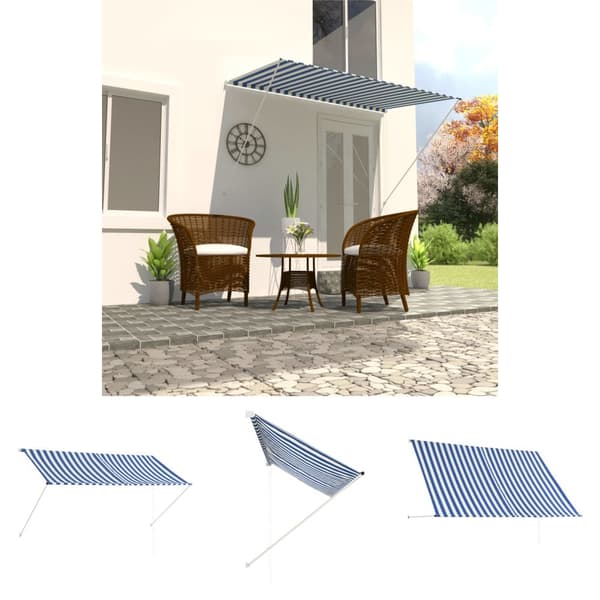 The Living Store Sisäänkelattava markiisi 250x150 cm sininen ja valkoinen -  Markiisit