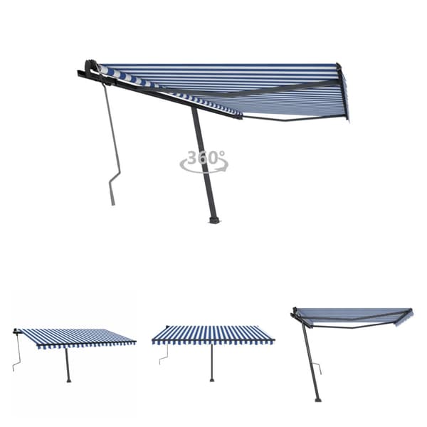 The Living Store Vapaasti seisova sisäänkelattava markiisi 400x350 cm sinivalk. - Markiisit