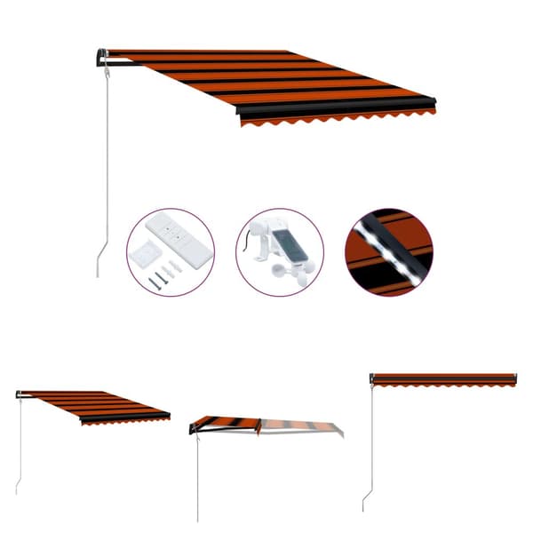 The Living Store Infällbar markis med vindsensor & LED 350x250 cm orange och brun -  Markiser