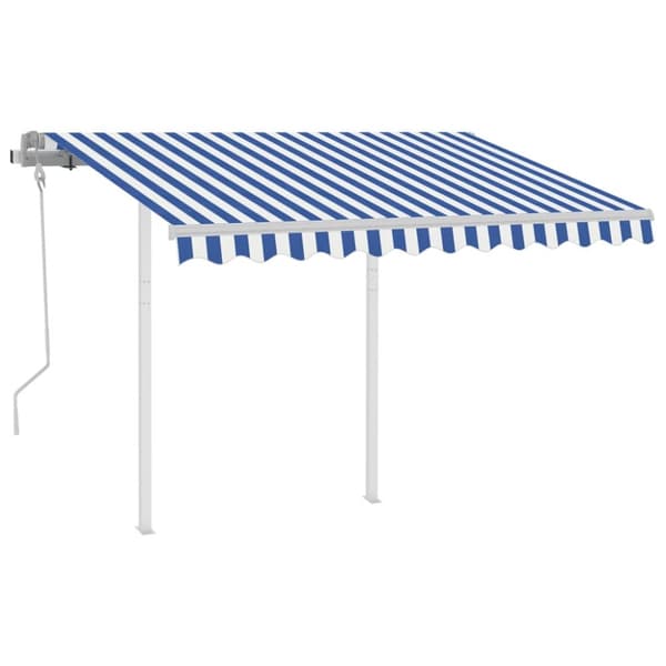 The Living Store Markis med stolpar manuellt infällbar 3x2,5 m blå och vit - Markiser