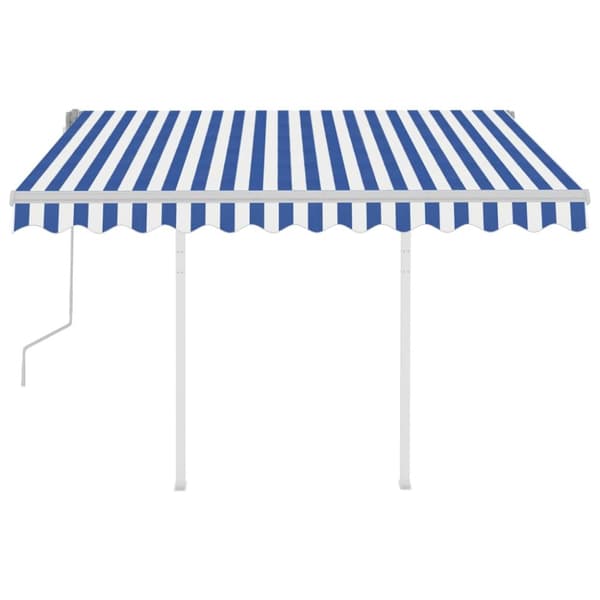 The Living Store Markis med stolpar manuellt infällbar 3x2,5 m blå och vit - Markiser