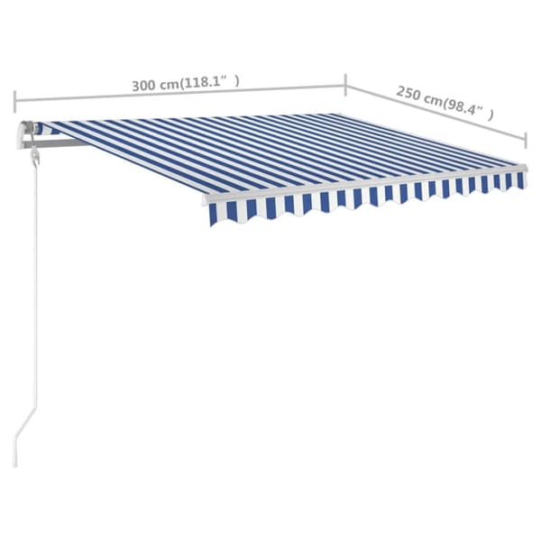 The Living Store Markis med stolpar manuellt infällbar 3x2,5 m blå och vit - Markiser