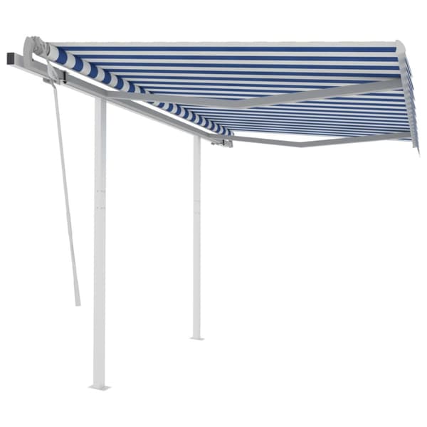 The Living Store Markis med stolpar manuellt infällbar 3x2,5 m blå och vit - Markiser