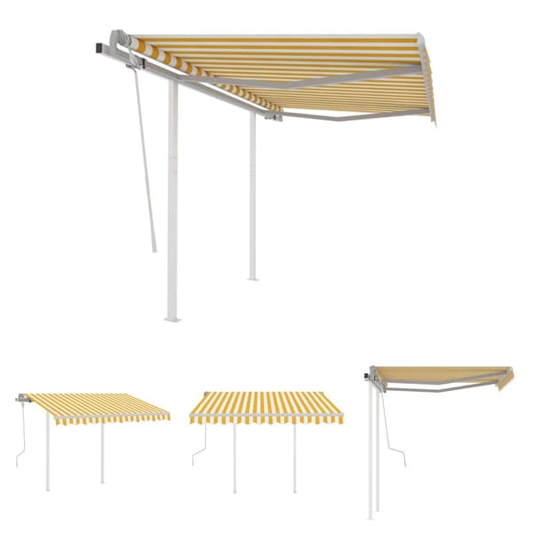 The Living Store foldemarkise m. stolper 3,5x2,5 m manuel betjening gul og hvid -  Markiser