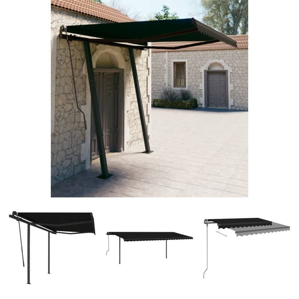 The Living Store Markis med stolpar manuellt infällbar 3,5x2,5 m antracit -  Markiser
